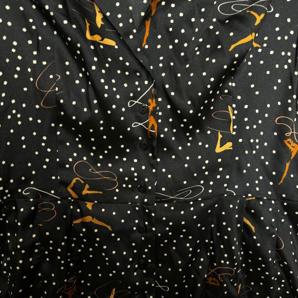 ZARA Gymnast Dancer Streamer Print Button Down Shirt Dress Navy Dark Blue Small - Picture 6 of 12